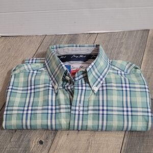 Wrangler George Strait Cowboy Cut Plaid Cotton Shirt in Green and Blue Size Med